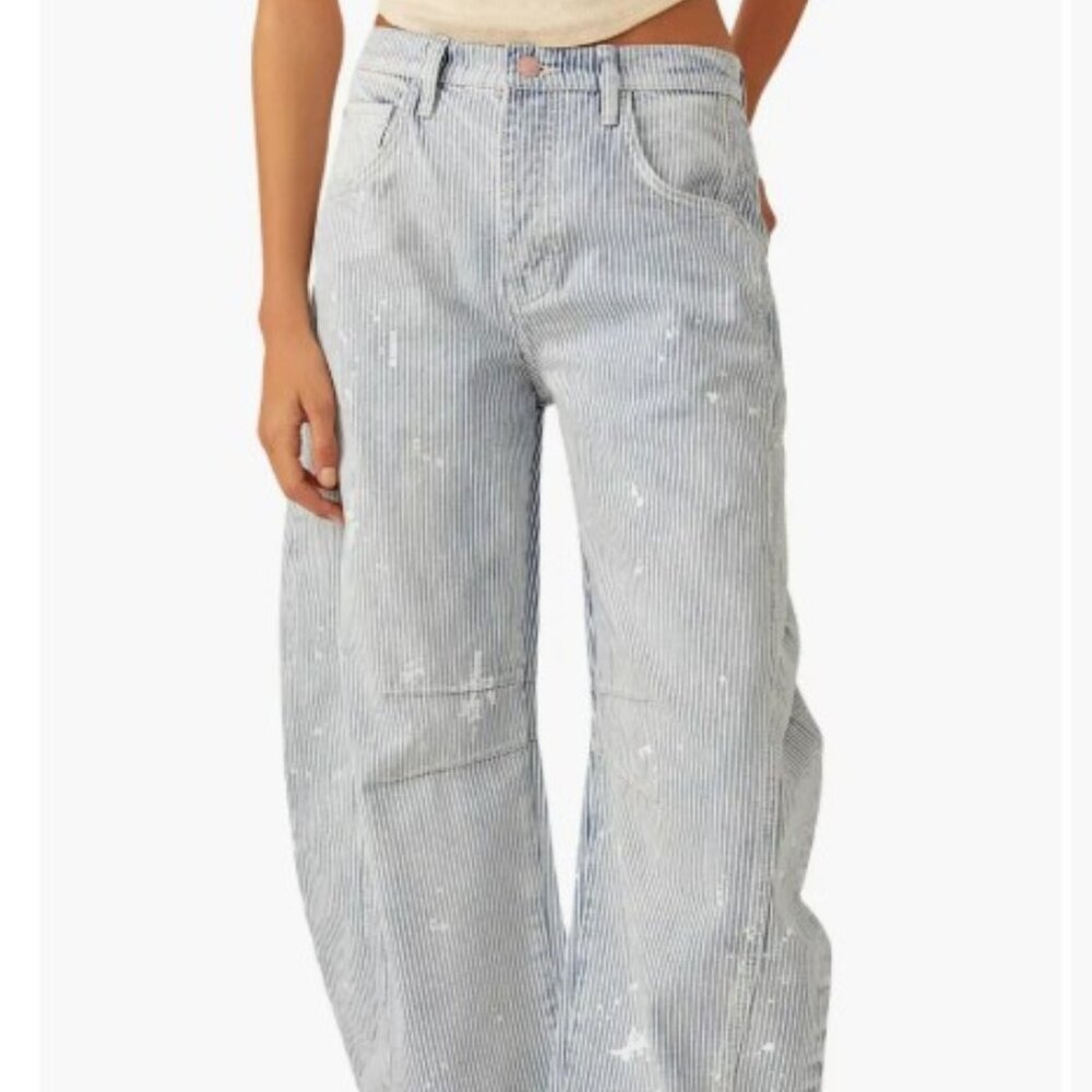 Free People We The Free Good Luck Barrel Railroad Stripe Jeans